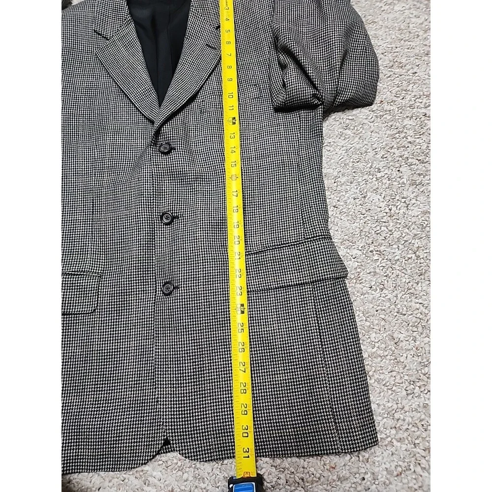 Jos A Bank 40R Silk + Wool Blend Blazer Sport Coat Suit Jacket Black Houndstooth